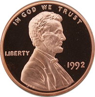 1992 S Lincoln Penny Proof